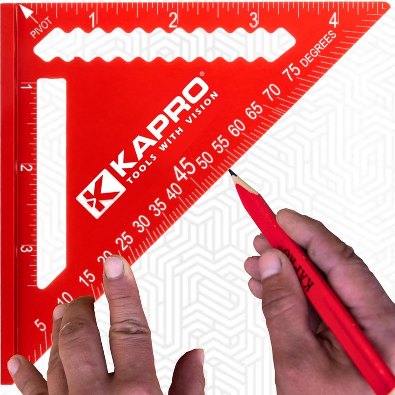 Kapro - 448 High Definition Anodized 4" Rafter Square - Resists Wear and Corrosion - Features Conversion Table and Protractor - Lightweight & Compact Profile - 4 Inch - Image 1